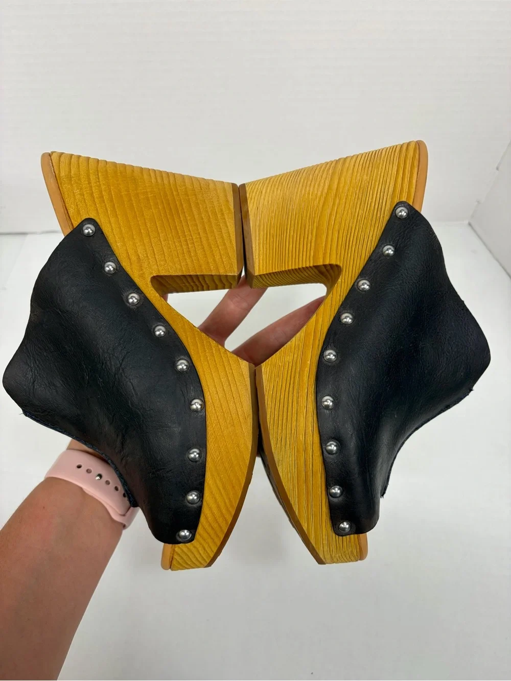 Kork Ease Harlin Wood Heel Platform Leather Open Toe Mule Clog Brown Size 9